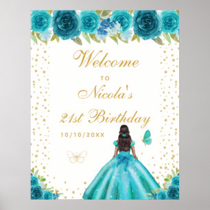 Teal Dark Skin Girl Verjaardagsfeest Welkom Poster
