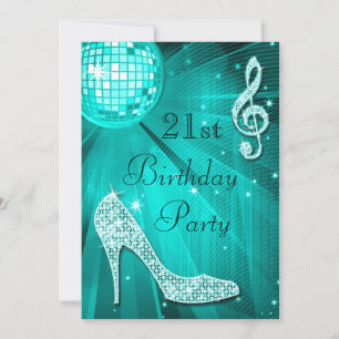 Teal Disco Bal en Glitter Hakken 21e Verjaardag Kaart