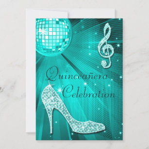 Teal Disco Bal en Glitter Hakken Quinceañera Kaart