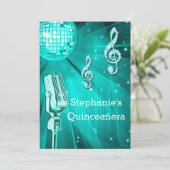 Teal Disco Bal en Retro Microfoon Quinceañera Kaart (Staand voorkant)