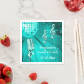 Teal Disco Bal en Retro Microfoon Sweet 16 Servetten (Insitu)