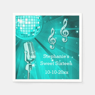 Teal Disco Bal en Retro Microfoon Sweet 16 Servetten
