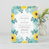 Teal Distinctive Sunflower Wedding Kaart (Staand voorkant)