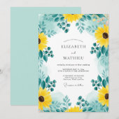 Teal Distinctive Sunflower Wedding Kaart (Voorkant / Achterkant)