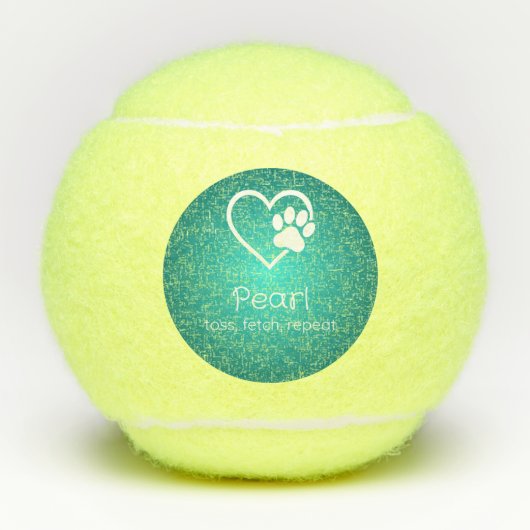 Teal Dog Name Tennis Ball 'toss, fetch, repeat' Tennisballen (Voorkant)