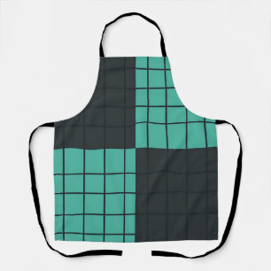 Teal donkergrijze rasterpatroon moderne minimalist schort
