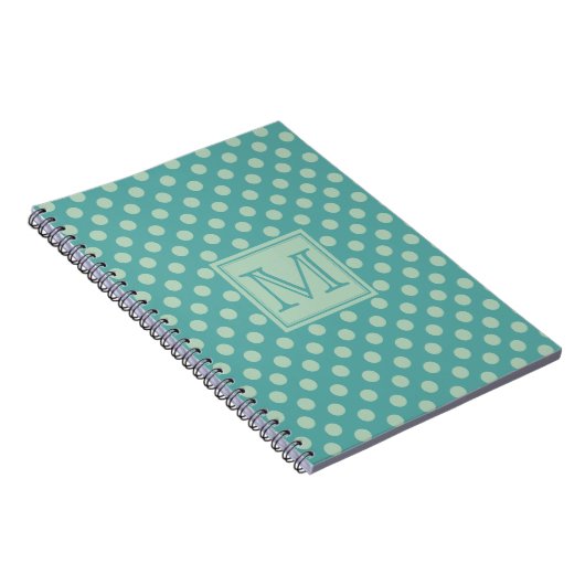 Teal Dots Pattern Monogram Notitieboek (Rechterzijde)
