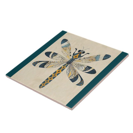 TEAL DRAGONFLY DECORATIVE TILE TEGELTJE (Zijkant)