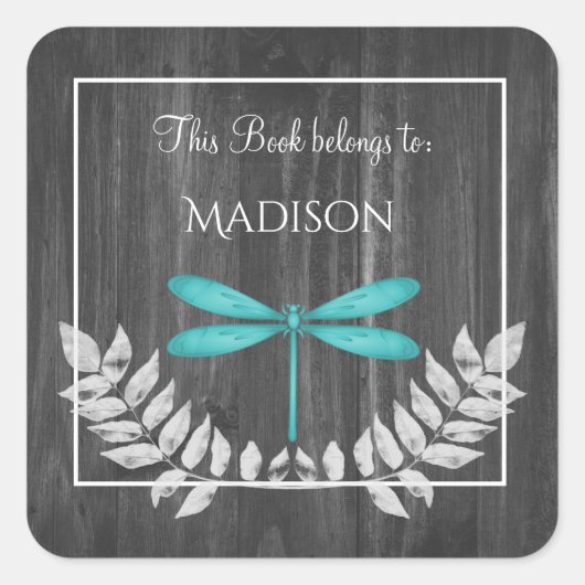 Teal Dragonfly Rustic Book Sticker (Voorkant)