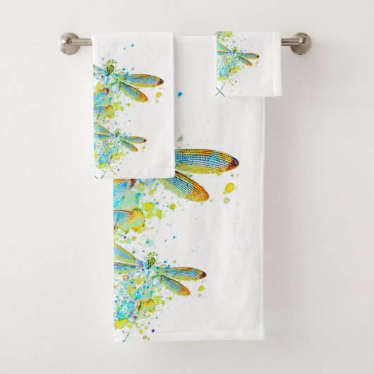 Teal Dragonfly splatter Bad Handdoek (Insitu)