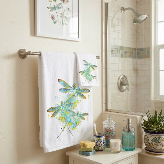 Teal Dragonfly splatter  Bad Handdoek