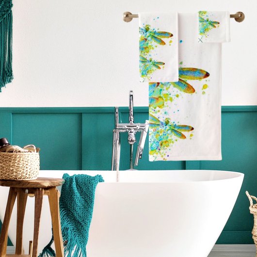 Teal Dragonfly splatter  Bad Handdoek
