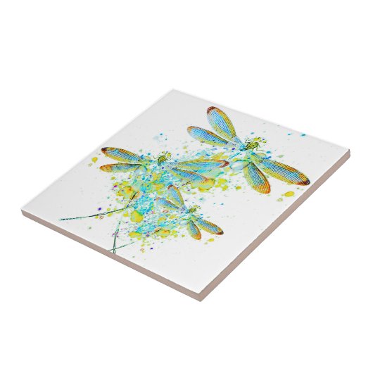 Teal Dragonfly splatter Tegeltje (Zijkant)