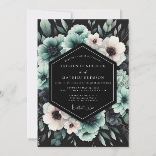 Teal Dramatic Anemone Wedding Kaart (Voorkant)
