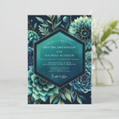 Teal Dramatic Botanical Wedding Kaart (Staand voorkant)
