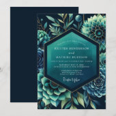Teal Dramatic Botanical Wedding Kaart (Voorkant / Achterkant)