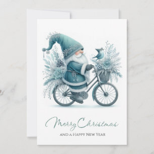 Teal Dwerg & Winterfietswijs Begeestering Feestdagenkaart