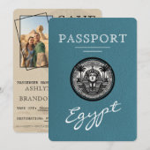 Teal Egypt Passport Wedding Save the Date (Voorkant / Achterkant)