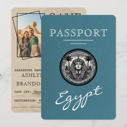 Teal Egypt Passport Wedding Save the Date (Voorkant / Achterkant)