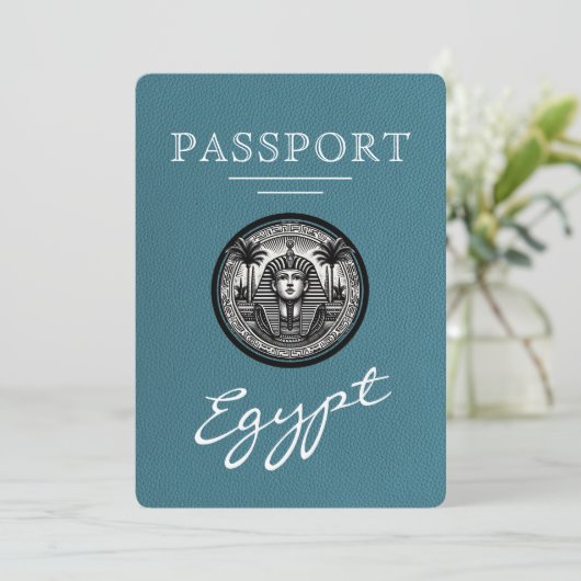 Teal Egypt Passport Wedding Save the Date (Staand voorkant)