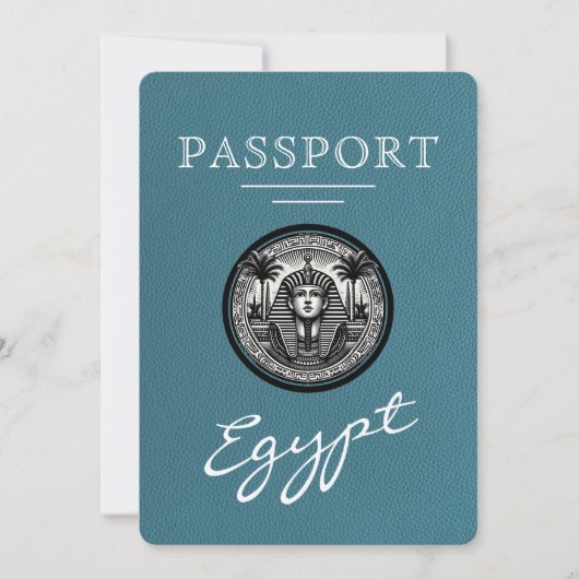Teal Egypt Passport Wedding Save the Date (Voorkant)