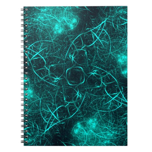 Teal Elektrische Energie Web Fractale Kunst Notitieboek (Voorkant)