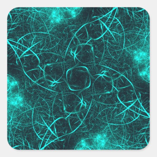 Teal Elektrische Energie Web Fractale Kunst Vierkante Sticker (Voorkant)