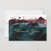 Teal en bordeauxroze aquarel bedankkaart (Voorkant)