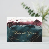Teal en bordeauxroze aquarel bedankkaart (Staand voorkant)