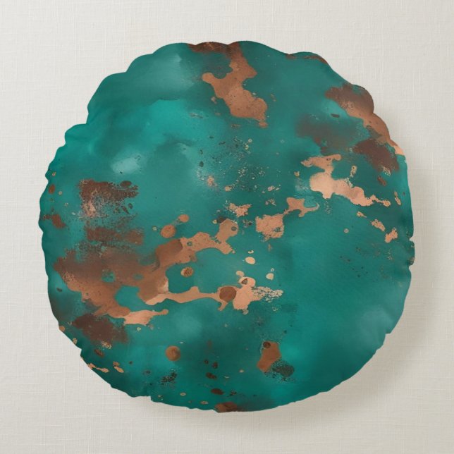 Teal en brons rond kussen (Voorkant)