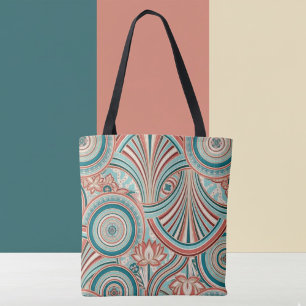Teal en Coral Nouveau Stroom Tote Bag
