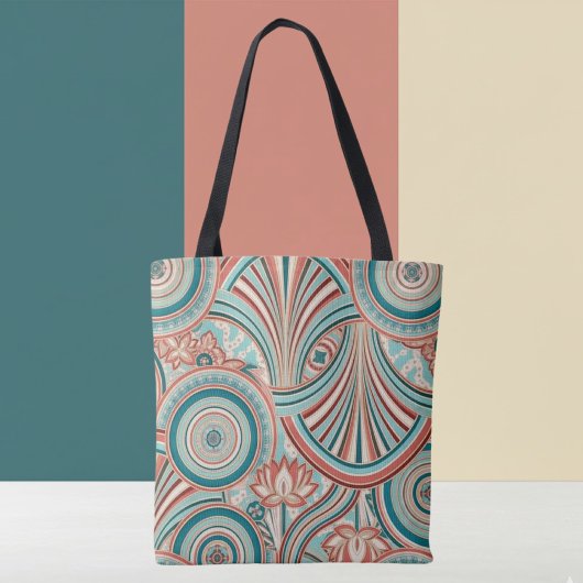 Teal en Coral Nouveau Stroom Tote Bag