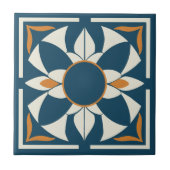 Teal en Crème Azulejo Mandala Tegeltje (Voorkant)