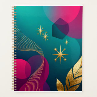 Teal en Fuchsia Modern Abstract Met Gouden Sterren Planner