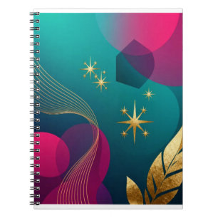 Teal En Fuchsia Moderne Abstract Met Gouden Sterre Notitieboek