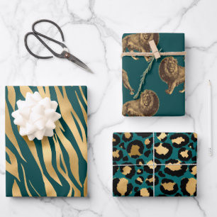 Teal en goud Afrikaans dierenprint Inpakpapier Vel
