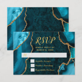 Teal en Goud Agate Marmer RSVP Kaartje