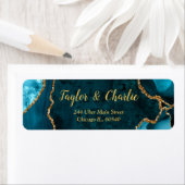 Teal en Goud Agate Marmer Trouwdag Etiket (Insitu)