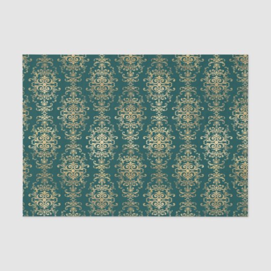 Teal en goud folie antiek tissuepapier (Voorkant)