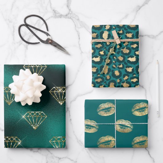 Teal en Goud Inpakpapier Vel (Voorkant)