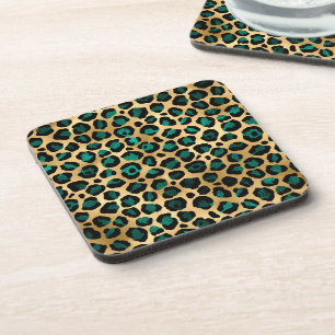 Teal en Goud Luipaard Serie Design 14 Bier Onderzetter