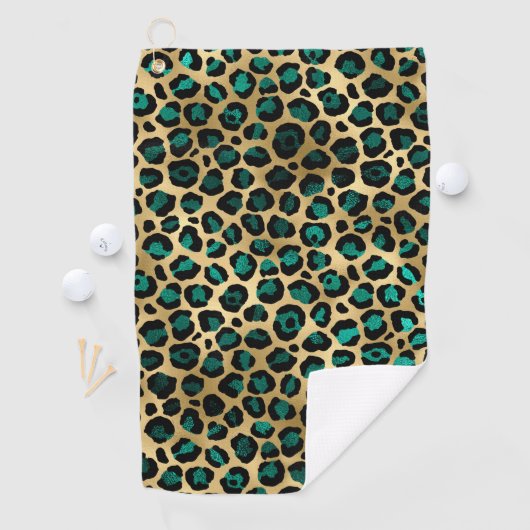 Teal en Goud Luipaard Serie Design 14 Golfhanddoek (Insitu)