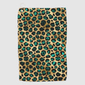 Teal en Goud Luipaard Serie Design 14 Golfhanddoek (Voorkant)