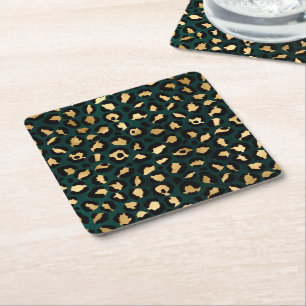 Teal en Goud Luipaard Serie Design 1 Kartonnen Onderzetters
