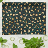 Teal en Goud Luipaard Serie Design 1 Theedoek (Gevouwen)