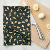 Teal en Goud Luipaard Serie Design 1 Theedoek (Quarter Fold)