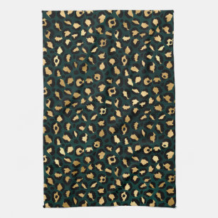 Teal en Goud Luipaard Serie Design 1  Theedoek