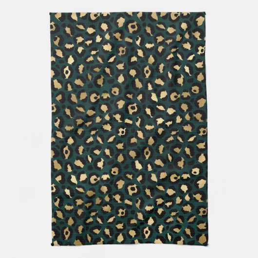 Teal en Goud Luipaard Serie Design 1 Theedoek (Verticaal)