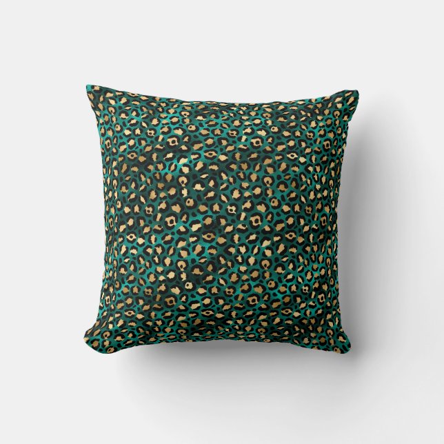 Teal en Goud Luipaard Serie Design 3 Kussen (Voorkant)