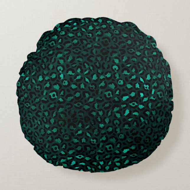 Teal en Goud Luipaard Serie Design 4  Rond Kussen (Voorkant)